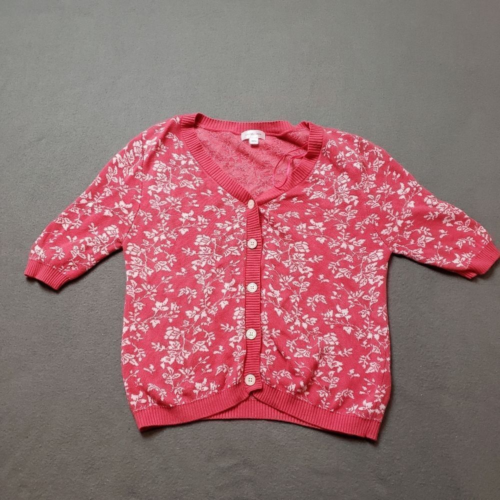 Gemma + Jane Floral Jacquard Elbow Sleeve Cardigan Sweater - Size Medium